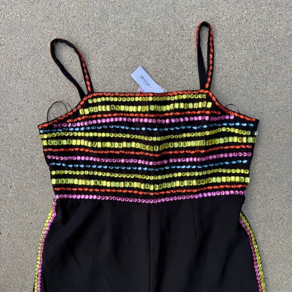 Nasty Gal Premium Black Multi Color Gem Hand Embellished Jumpsuit NWT US Size 14 - Picture 4 of 12